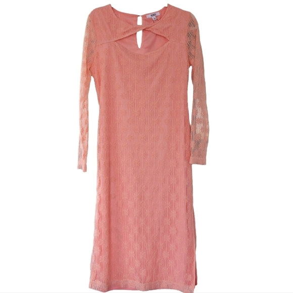 NWT BB Dakota Steve Madden Twist Neckline Lace Amici Dress Coral Sz L Bodycon - Picture 11 of 13